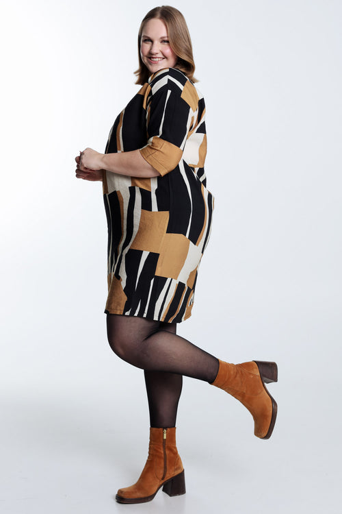 Robe en viscose imprimé graphique-Paprika-9