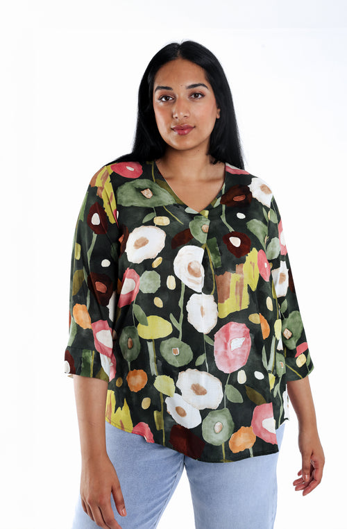 Bluse aus bedrucktem Viskose mit Mohnblumen-Paprika-2