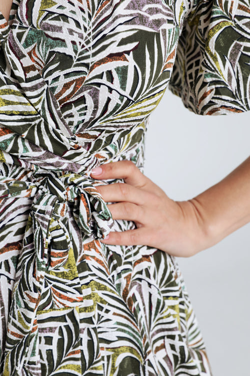 Langes Kleid mit Blätterdruck-Paprika-4