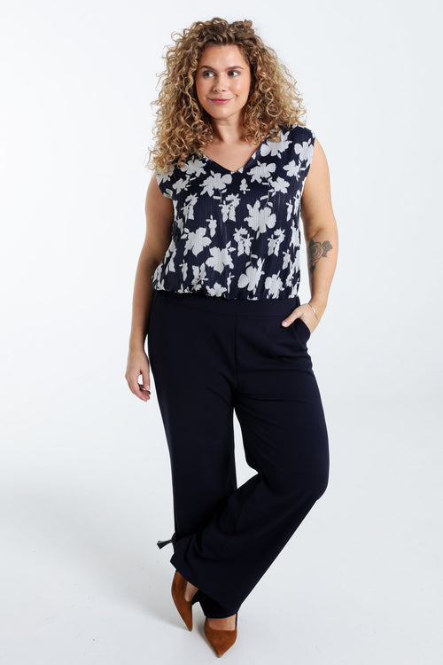 Combinaison bi-matière imprimé fleuri-Paprika-7