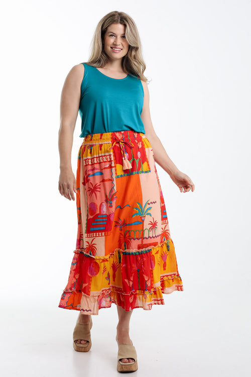 Tropical-Print Baumwollrock-Paprika-9