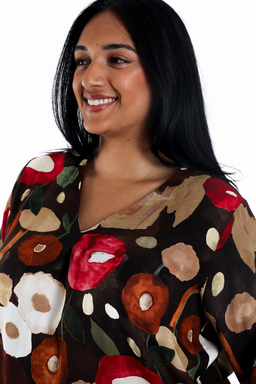 Bluse aus bedrucktem Viskose mit Mohnblumen-Paprika-1