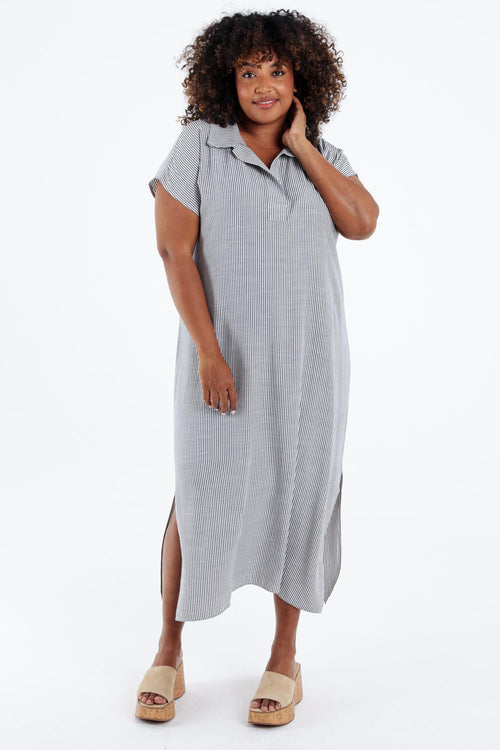 Langes Kleid aus Viskose mit Streifen-Paprika-9