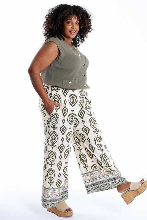 Pantalon large imprimé ethnique bicolore-Paprika-10