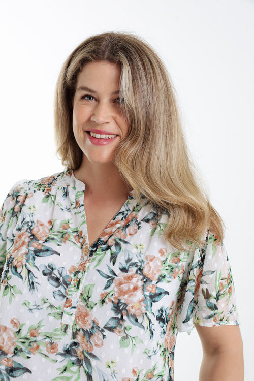 Bluse mit floralem Druck und Plissee-Paprika-4