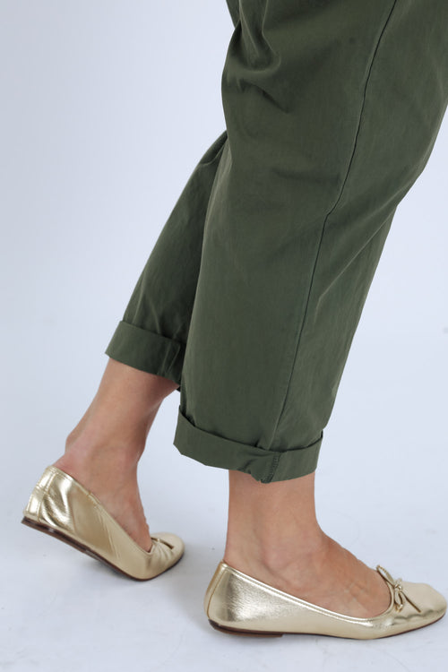 Boyfriend-Hose aus einfarbigem Baumwollstoff mit Taschen-Paprika-4
