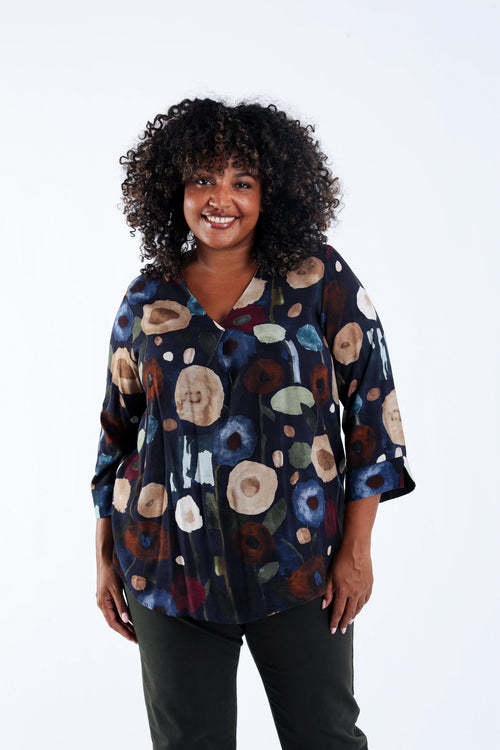 Bluse aus bedrucktem Viskose mit Mohnblumen-Paprika-3