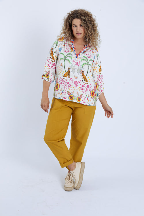 Bluse aus Viskose mit Tiger- und Blumenmuster-Paprika-8