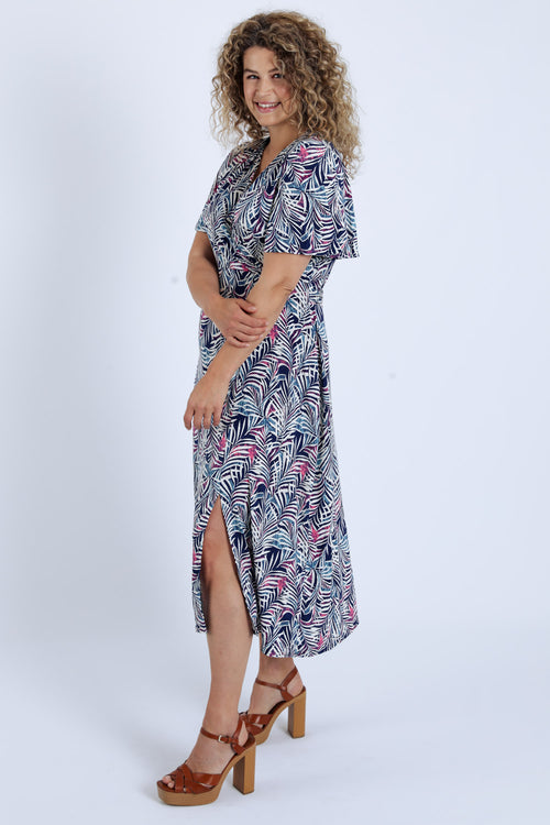 Langes Kleid mit Blätterdruck-Paprika-7