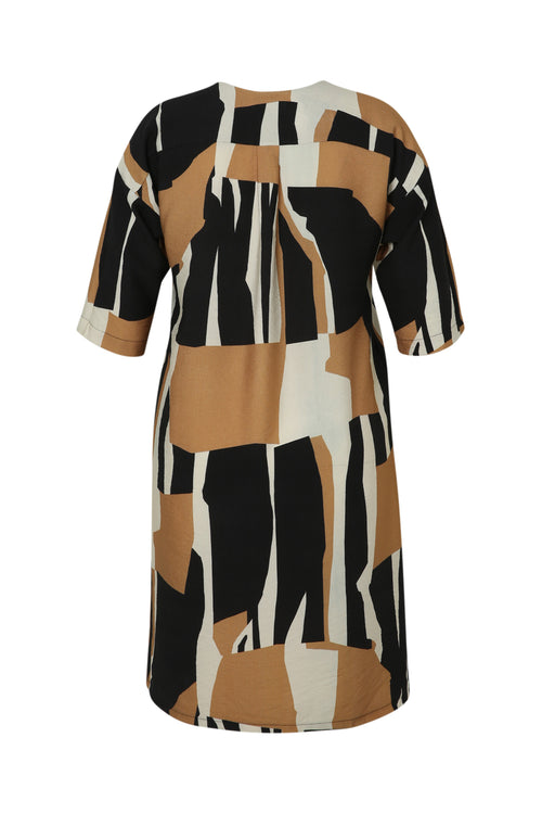 Robe en viscose imprimé graphique-Paprika-12