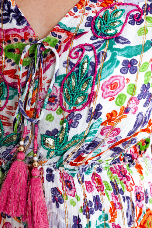 Langes Kleid aus Viskose mit Blumenmuster und Lurex-Paprika-4