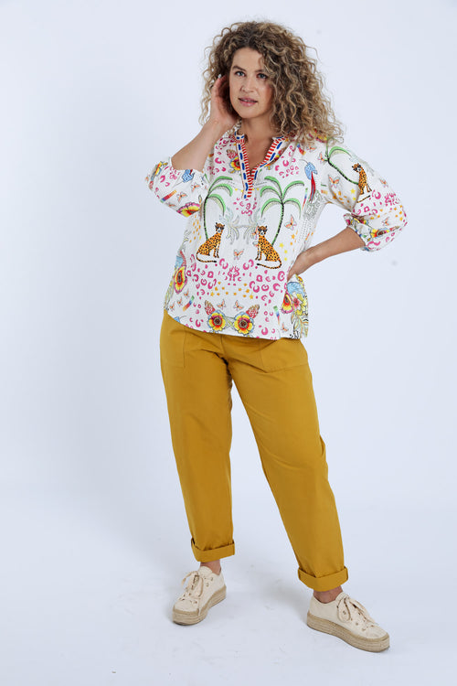 Bluse aus Viskose mit Tiger- und Blumenmuster-Paprika-7