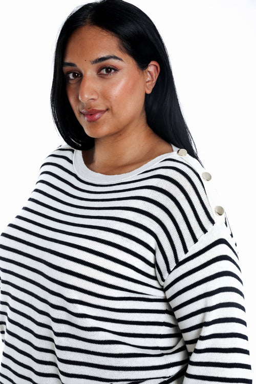 Maritimer Pullover mit Knöpfen-Paprika-4