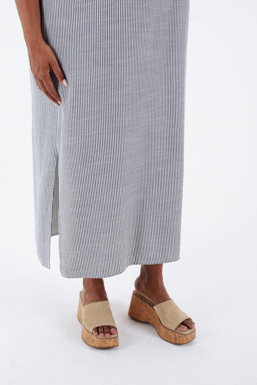 Langes Kleid aus Viskose mit Streifen-Paprika-5