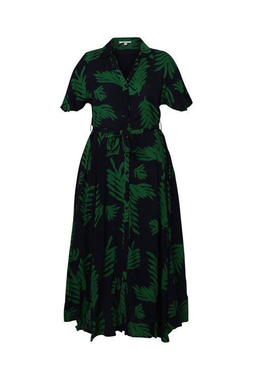 Lange Kleid aus Viskose mit Blätterdruck-Paprika-10