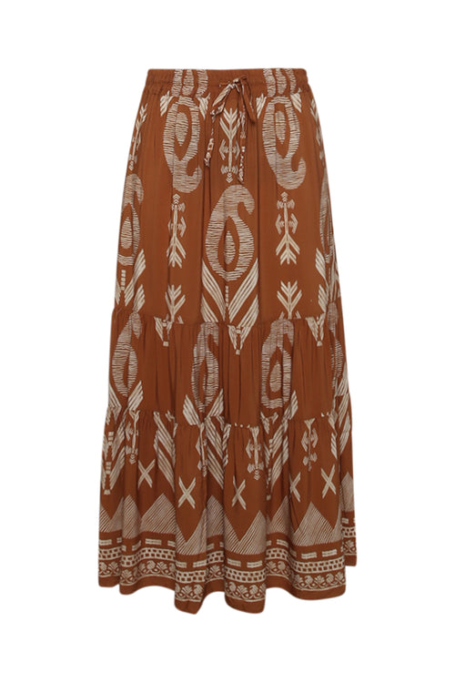 Lange Bicolor Ethno-Print Viskose-Rock-Paprika-10