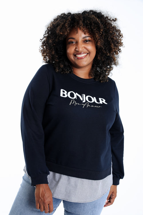 Sweatshirt "Bonjour" mit falschem Hemd-Paprika-2