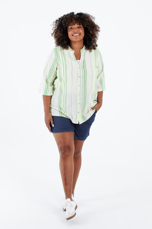 Bluse aus 100% Baumwolle mit fluoreszierenden Streifen-Paprika-7