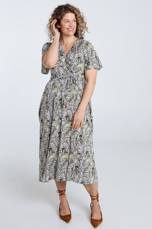 Langes Kleid mit Blätterdruck-Paprika-9