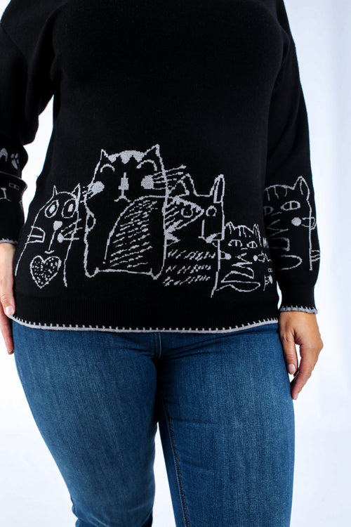 Pullover mit Katzenmuster-Paprika-4