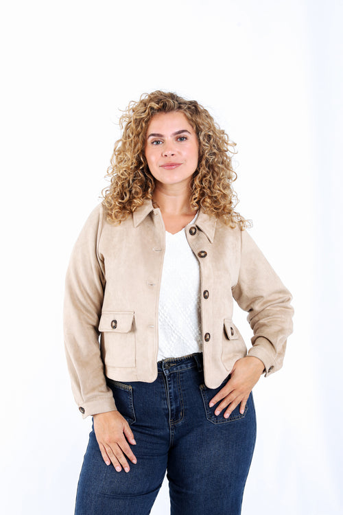 Kurzjacke aus einfarbigem Velourslederimitat-Paprika-1