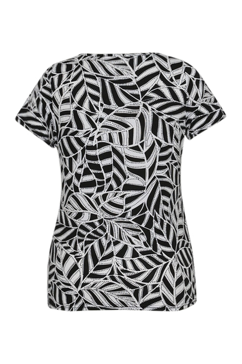T-Shirt aus kühlendem Strick mit zweifarbigem Blattmusterdruck-Paprika-11