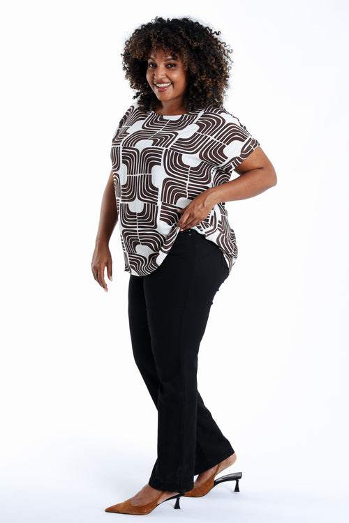 Blouse en viscose imprimé graphique bicolore-Paprika-9