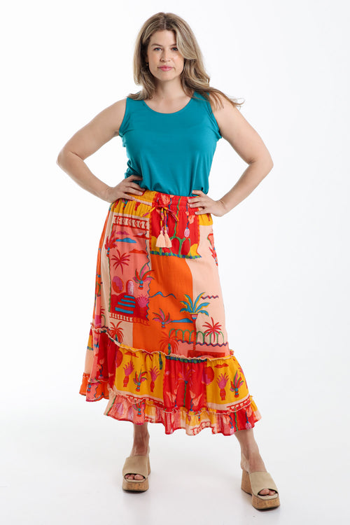 Tropical-Print Baumwollrock-Paprika-7