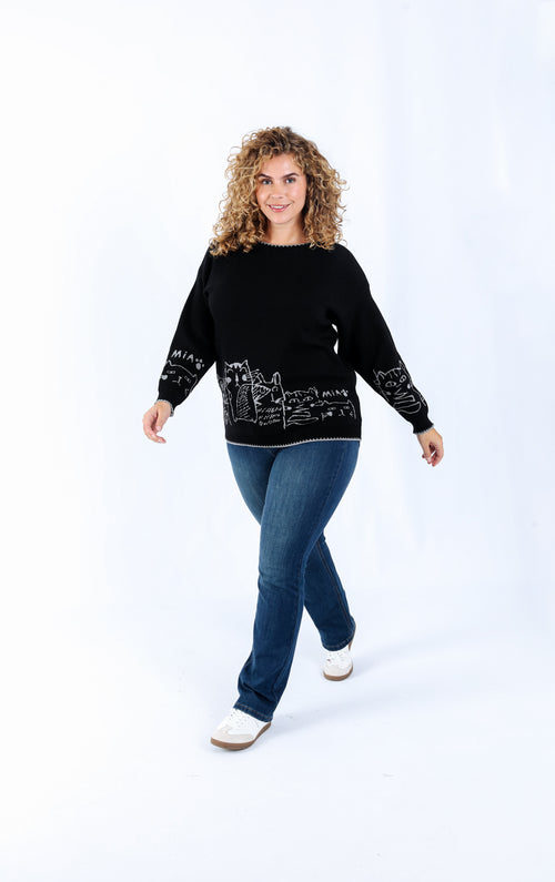 Pullover mit Katzenmuster-Paprika-5