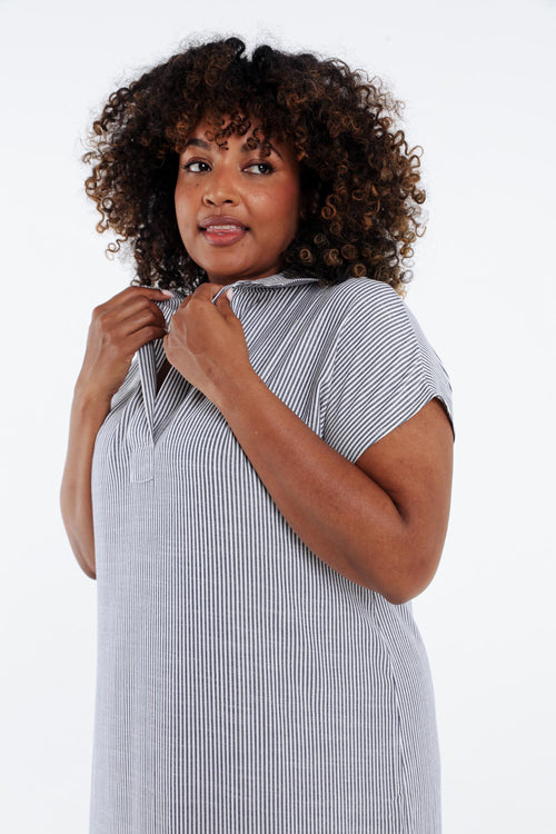 Langes Kleid aus Viskose mit Streifen-Paprika-4
