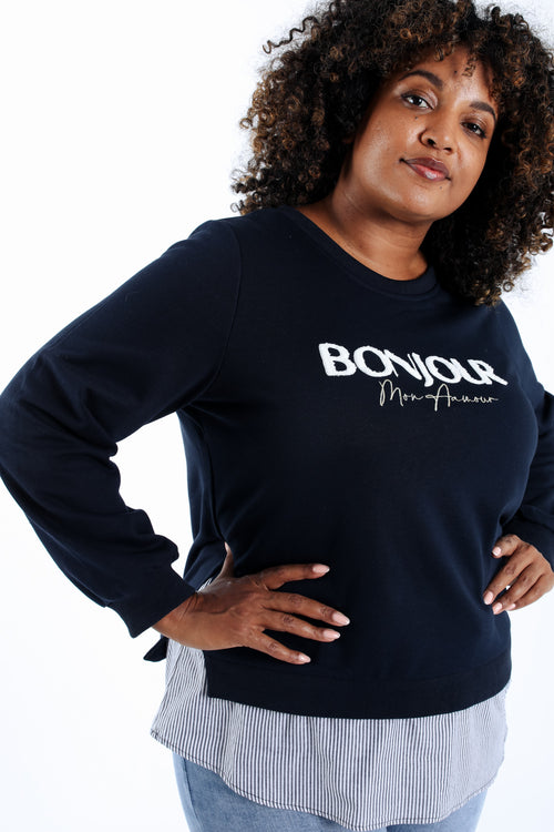 Sweatshirt "Bonjour" mit falschem Hemd-Paprika-6