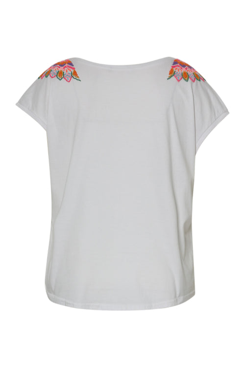 Einfarbiges Baumwoll-T-Shirt mit Mandala aus Perlen-Paprika-11