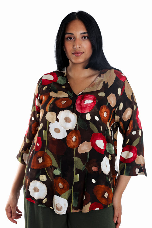 Bluse aus bedrucktem Viskose mit Mohnblumen-Paprika-1