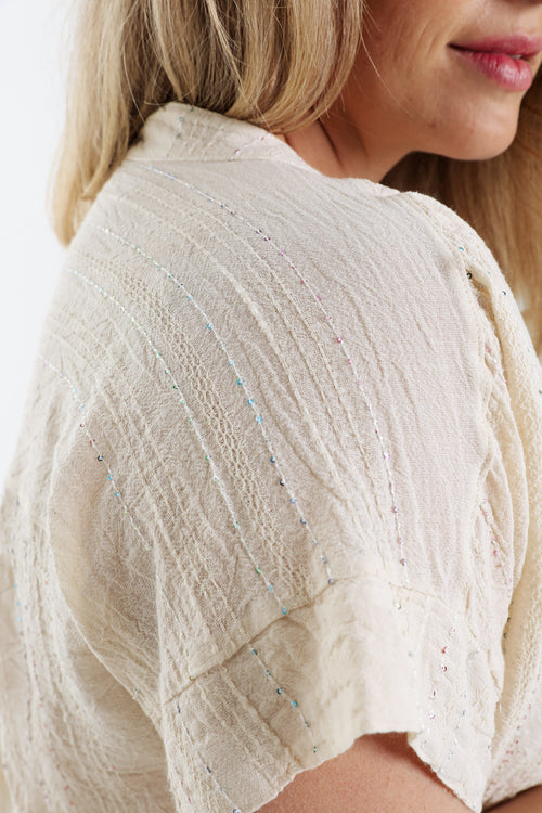 Einfarbige Baumwollbluse mit Paillettenstreifen-Paprika-5