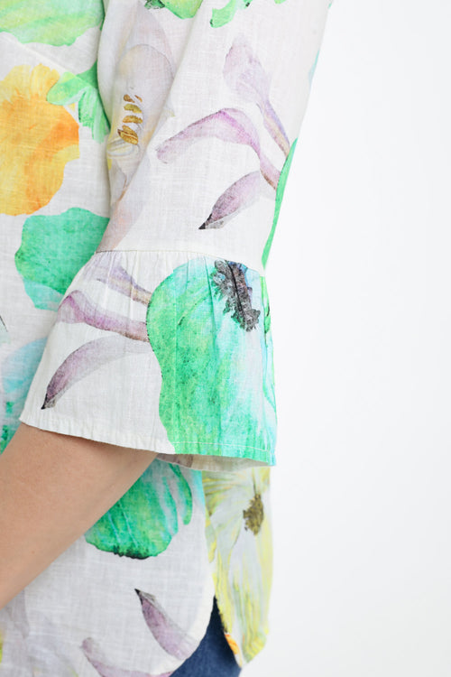 Bluse aus bedrucktem Leinen mit Blumenmuster-Paprika-4