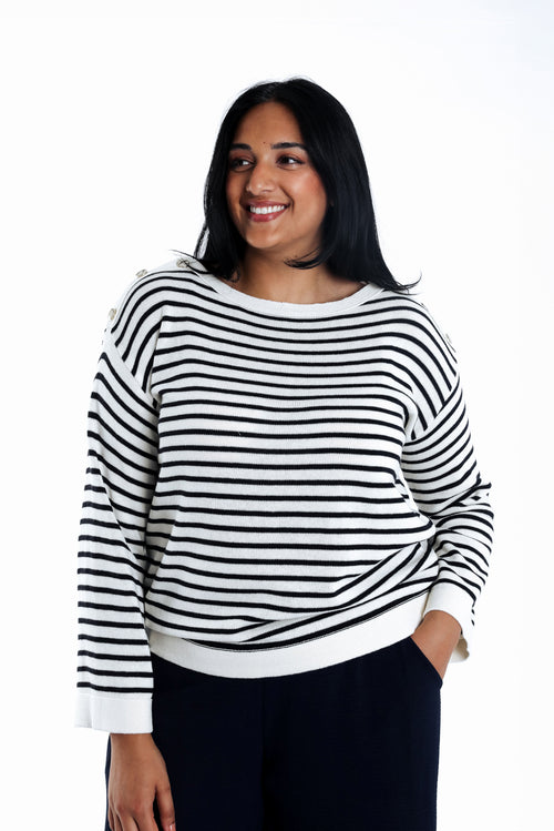 Maritimer Pullover mit Knöpfen-Paprika-2