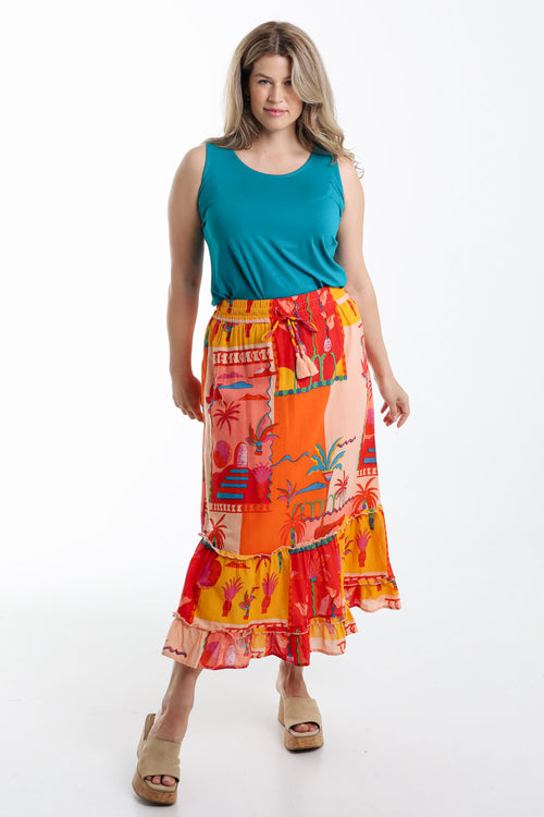 Tropical-Print Baumwollrock-Paprika-8