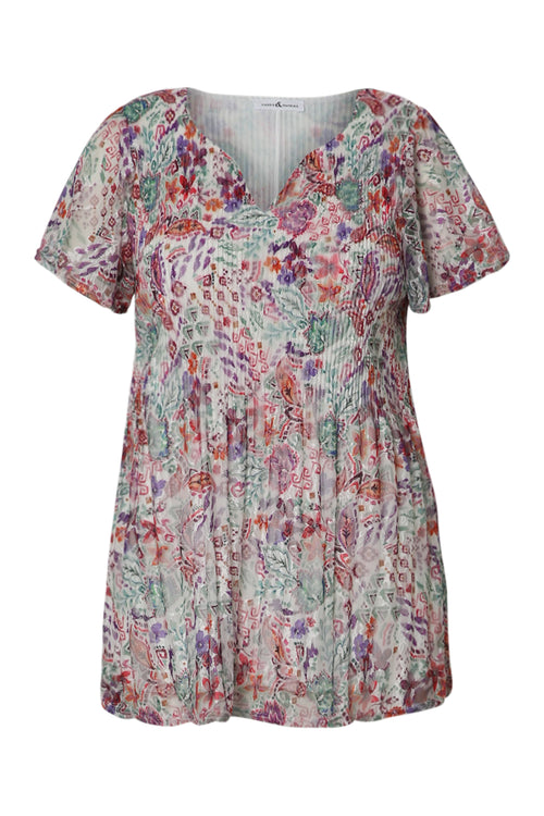 Tunika aus plissierter Spitze mit Blumenmuster-Paprika-10