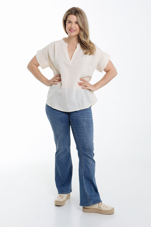 Einfarbige Baumwollbluse mit Paillettenstreifen-Paprika-9