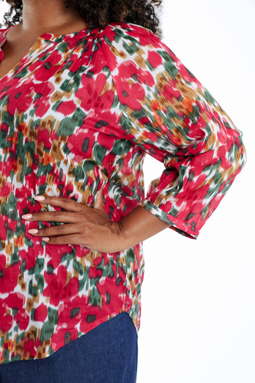 Bluse aus Baumwolle mit Blumenmuster-Paprika-4