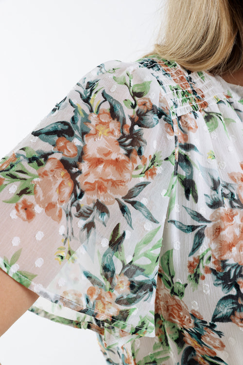 Bluse mit floralem Druck und Plissee-Paprika-6