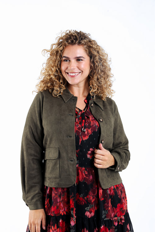 Kurzjacke aus einfarbigem Velourslederimitat-Paprika-2
