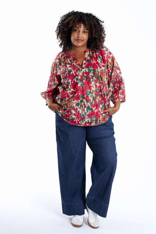 Bluse aus Baumwolle mit Blumenmuster-Paprika-9