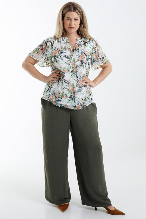 Bluse mit floralem Druck und Plissee-Paprika-7