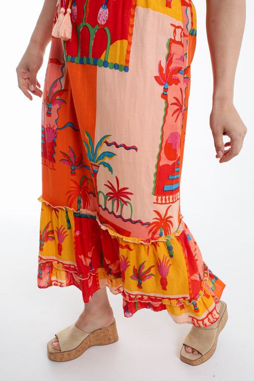 Tropical-Print Baumwollrock-Paprika-5