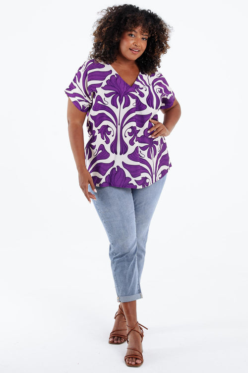 Bicolor Bluse mit floralem Druck-Paprika-8