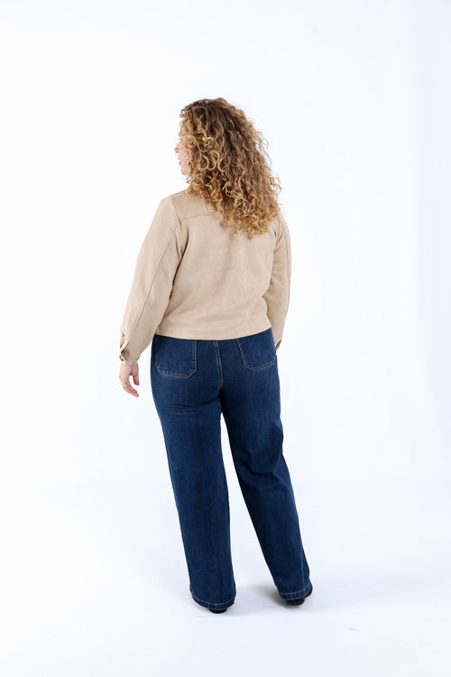 Kurzjacke aus einfarbigem Velourslederimitat-Paprika-1