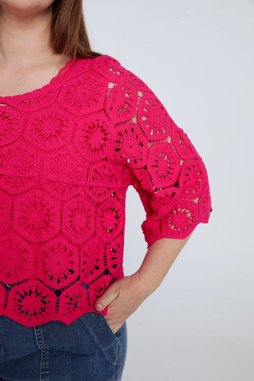 Einfarbiger Häkelpullover-Paprika-5