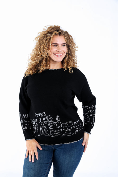 Pullover mit Katzenmuster-Paprika-1