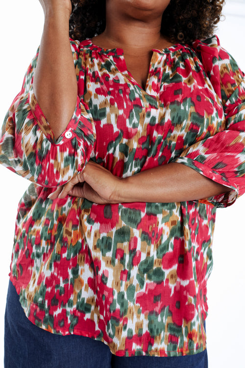 Bluse aus Baumwolle mit Blumenmuster-Paprika-5